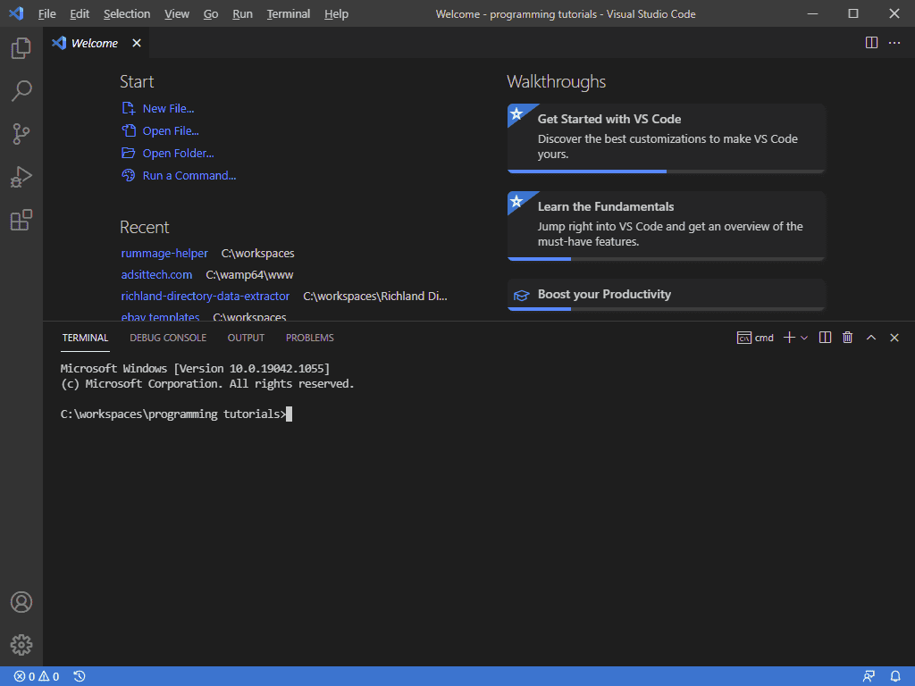 Visual Studio Code with Terminal Open